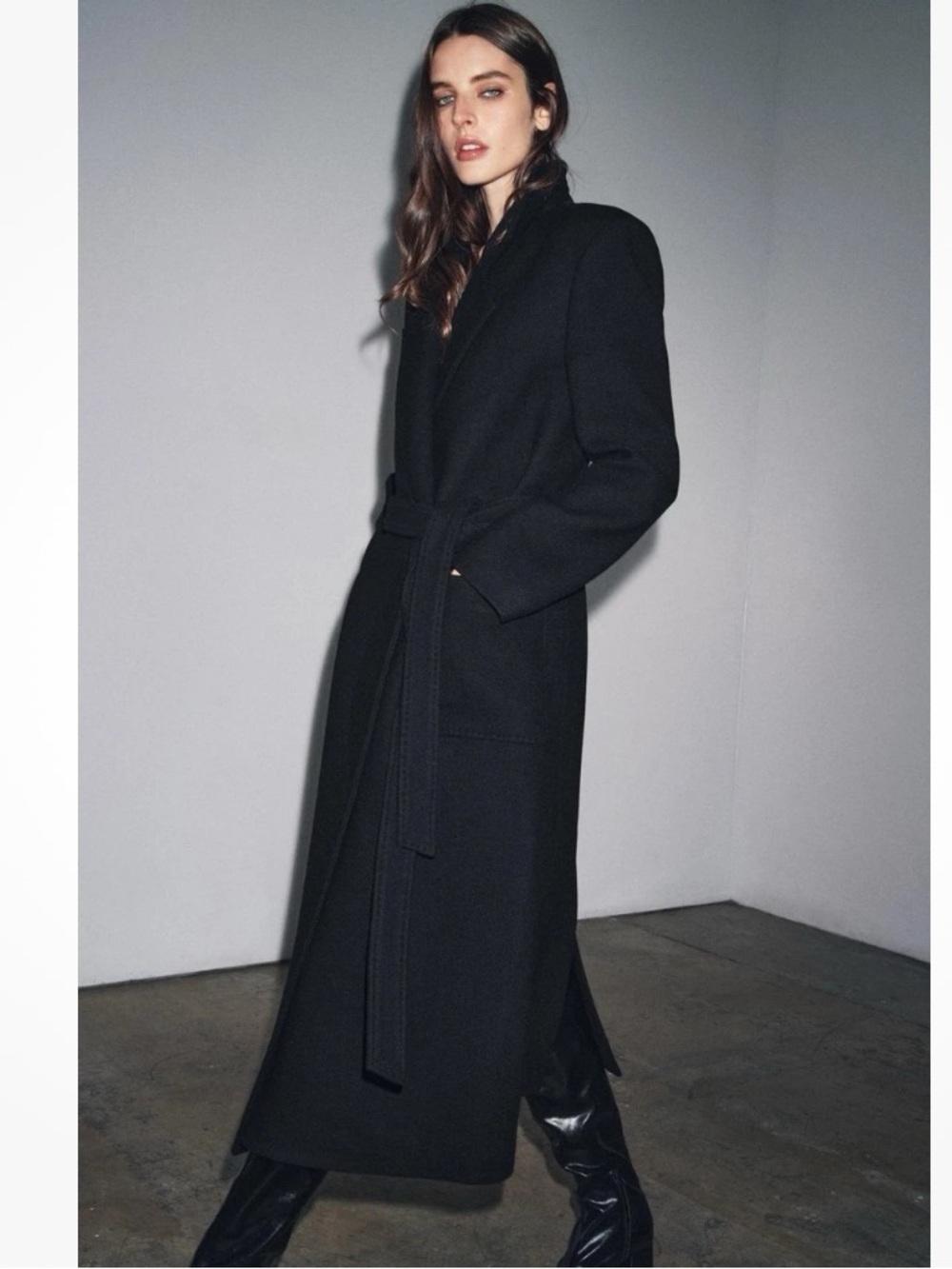 Zara NWT ZW Collection wool blend coat black 8493/754
